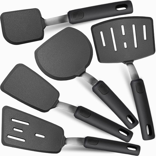 Mixed 5 Piece Silicone Spatula Set for Nonstick Cookware | Heat resistant, Kitchen Cooking Utensils Set, Flexible Stainless Steel Core, Full Silicone, Dishwasher Safe