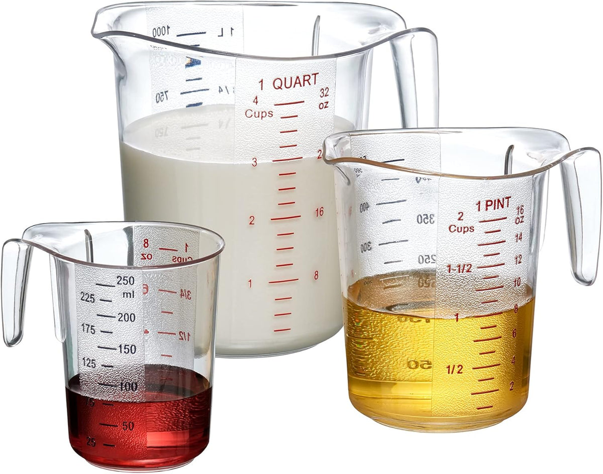 Melissa - Plastic Measuring Cups (3-Piece Set), Food-Grade Measuring Jugs, 1/2/4-Cup Capacity, Unbreakable, Stackable, Dishwasher-Safe, Great for Oil, Vinegar, Flour, and More