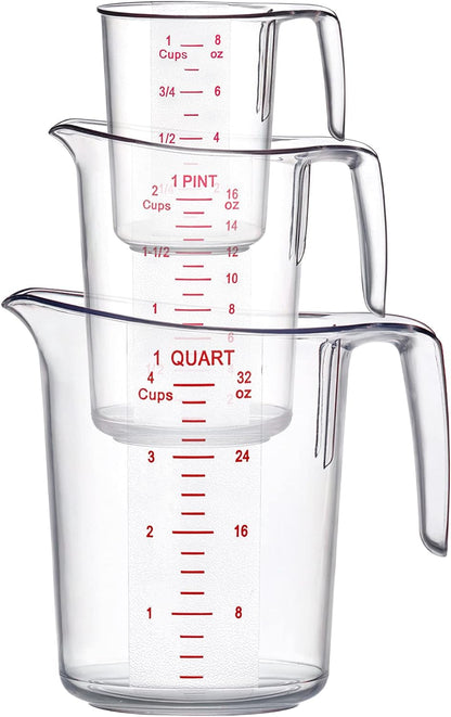Melissa - Plastic Measuring Cups (3-Piece Set), Food-Grade Measuring Jugs, 1/2/4-Cup Capacity, Unbreakable, Stackable, Dishwasher-Safe, Great for Oil, Vinegar, Flour, and More