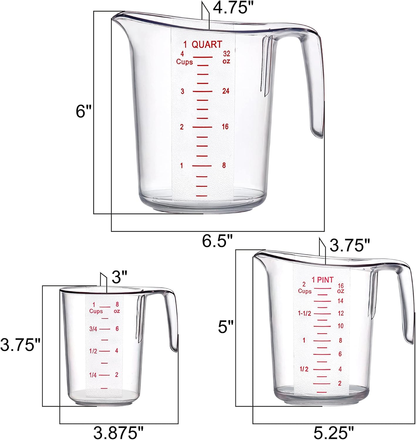 Melissa - Plastic Measuring Cups (3-Piece Set), Food-Grade Measuring Jugs, 1/2/4-Cup Capacity, Unbreakable, Stackable, Dishwasher-Safe, Great for Oil, Vinegar, Flour, and More