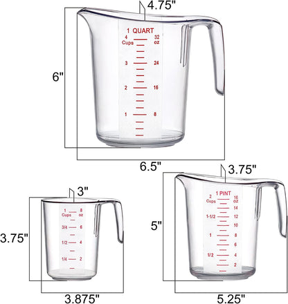 Melissa - Plastic Measuring Cups (3-Piece Set), Food-Grade Measuring Jugs, 1/2/4-Cup Capacity, Unbreakable, Stackable, Dishwasher-Safe, Great for Oil, Vinegar, Flour, and More