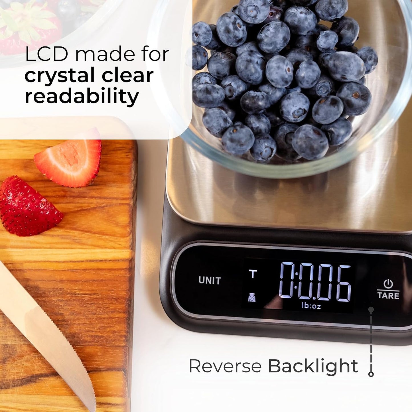 0.1g Digital Kitchen Food Scale in Grams & Ounces - 11lb, for Cooking, Baking, Weight Loss - Square