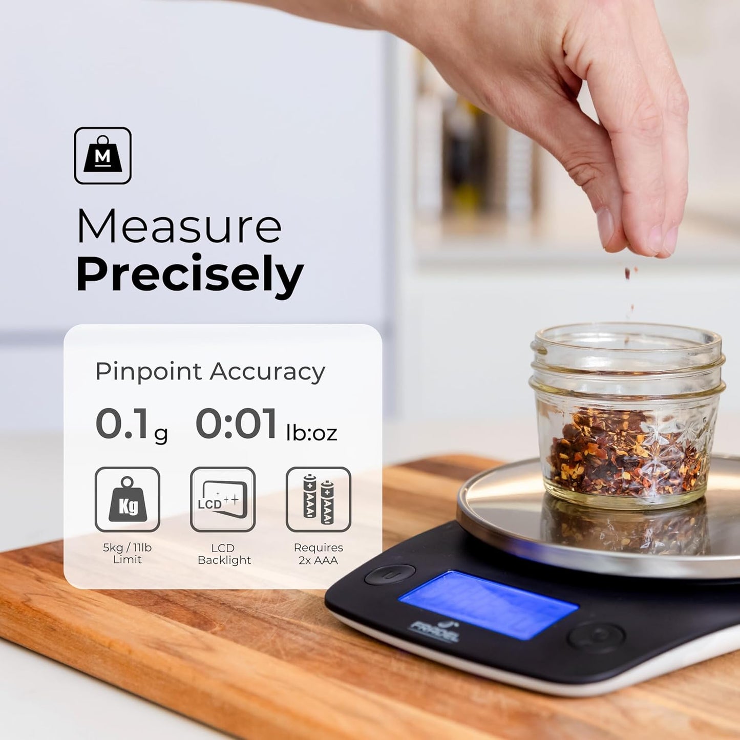 0.1g Digital Kitchen Food Scale in Grams & Ounces - 11lb, for Cooking, Baking, Weight Loss - Square