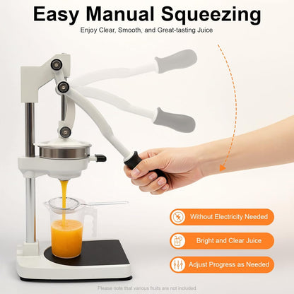 Cast Iron Juicer, Manual Juicer Hand Press Heavy Duty with Stable Base, Commercial Citrus Press for Orange Lemon Lime Grapefruit Pomegranate, Easy to Clean(Filter Bags & Cup)