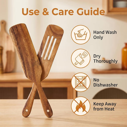 Skinny Spurtle,11" Acacia Wood Spatula for Sourdough, Mixing | Long Handle Wooden Spatula for Sourdough Starter,Reaching Bottom of Jars, Spurtles Kitchen Tools for NonStick Cookware