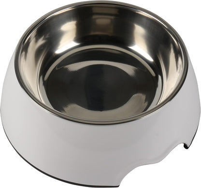 Melamine Plastic Dog Food Bowl, Non Skid Base，Anti-Slip Pet Feeder Bowls, 2-in-1 Removable Stainless Steel Pet Feeder Holder for Dogs and Cats (14oz 6.89in*2.24 in, White)