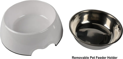 Melamine Plastic Dog Food Bowl, Non Skid Base，Anti-Slip Pet Feeder Bowls, 2-in-1 Removable Stainless Steel Pet Feeder Holder for Dogs and Cats (14oz 6.89in*2.24 in, White)