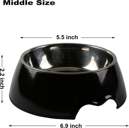 Melamine Plastic Dog Food Bowl, Non Skid Base，Anti-Slip Pet Feeder Bowls, 2-in-1 Removable Stainless Steel Pet Feeder Holder for Dogs and Cats (14oz 6.89in*2.24 in, White)