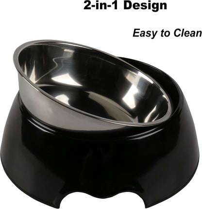 Melamine Plastic Dog Food Bowl, Non Skid Base，Anti-Slip Pet Feeder Bowls, 2-in-1 Removable Stainless Steel Pet Feeder Holder for Dogs and Cats (14oz 6.89in*2.24 in, White)