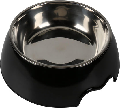Melamine Plastic Dog Food Bowl, Non Skid Base，Anti-Slip Pet Feeder Bowls, 2-in-1 Removable Stainless Steel Pet Feeder Holder for Dogs and Cats (14oz 6.89in*2.24 in, White)