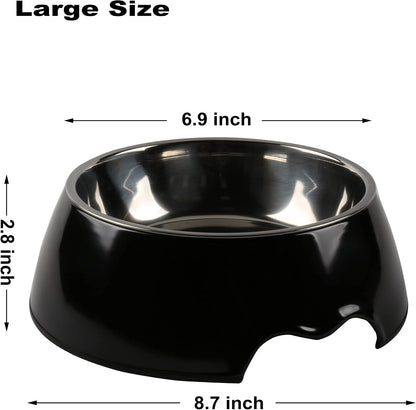 Melamine Plastic Dog Food Bowl, Non Skid Base，Anti-Slip Pet Feeder Bowls, 2-in-1 Removable Stainless Steel Pet Feeder Holder for Dogs and Cats (14oz 6.89in*2.24 in, White)