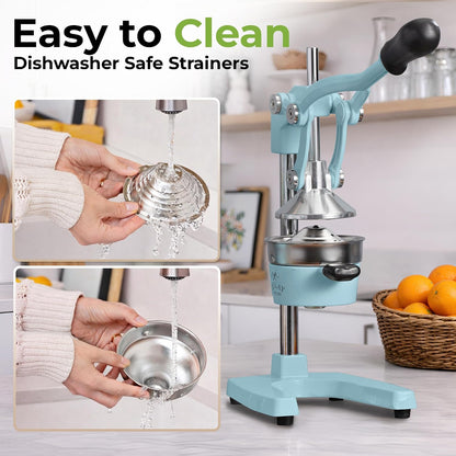 Zulay Metal 2-In-1 Lemon Squeezer Manual - Sturdy, Max Extraction Hand Juicer Lemon Squeezer Gets Every Last Drop - Easy to Clean & Use Citrus Juicer-Yellow/Green - Colors A