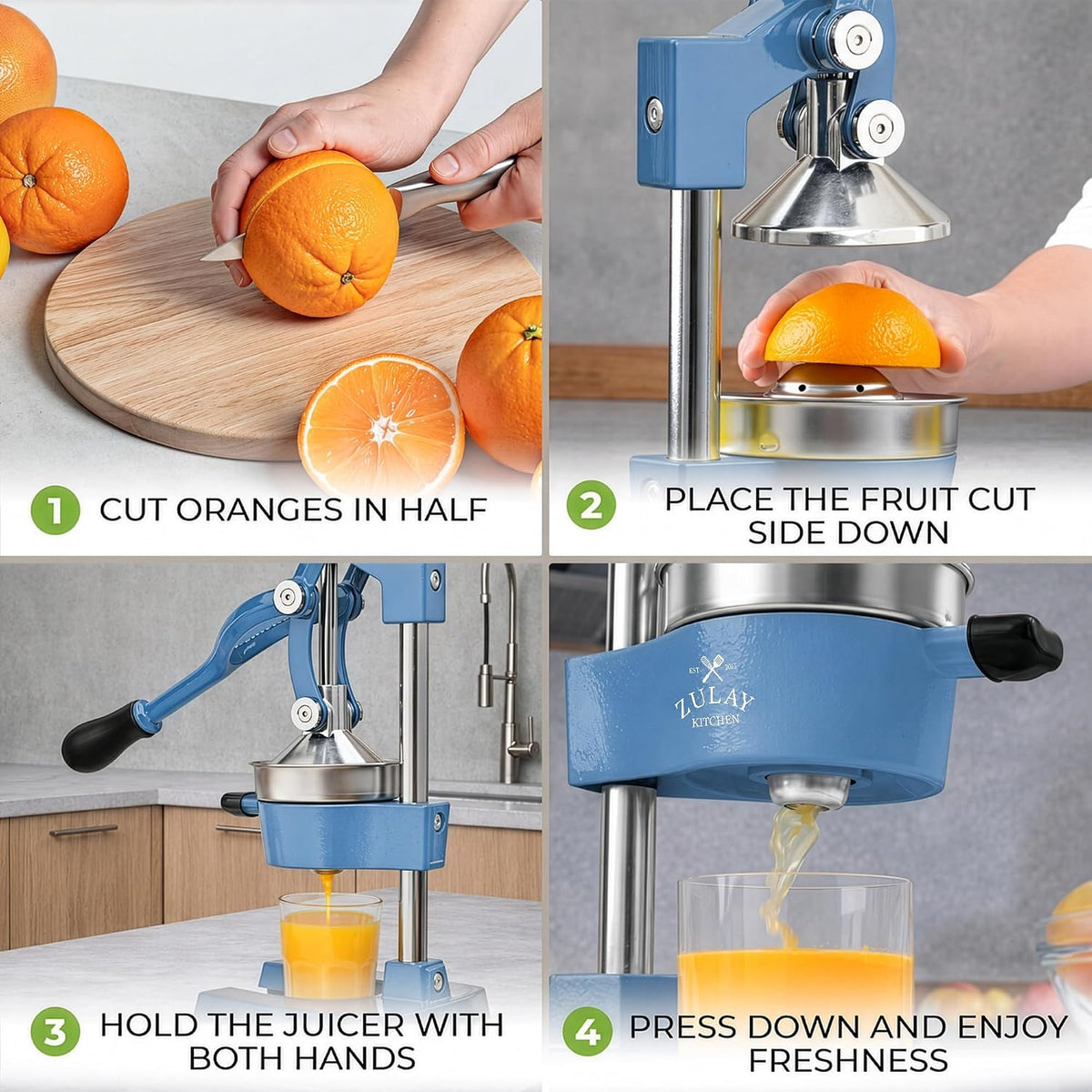 Zulay Metal 2-In-1 Lemon Squeezer Manual - Sturdy, Max Extraction Hand Juicer Lemon Squeezer Gets Every Last Drop - Easy to Clean & Use Citrus Juicer-Yellow/Green - Colors A