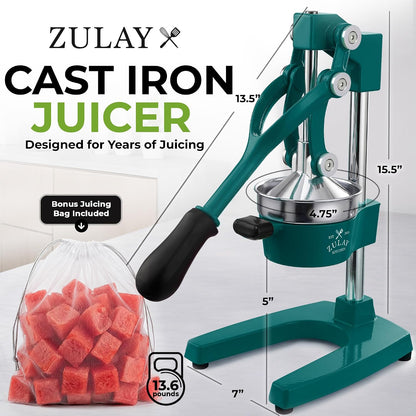 Zulay Metal 2-In-1 Lemon Squeezer Manual - Sturdy, Max Extraction Hand Juicer Lemon Squeezer Gets Every Last Drop - Easy to Clean & Use Citrus Juicer-Yellow/Green - Colors A