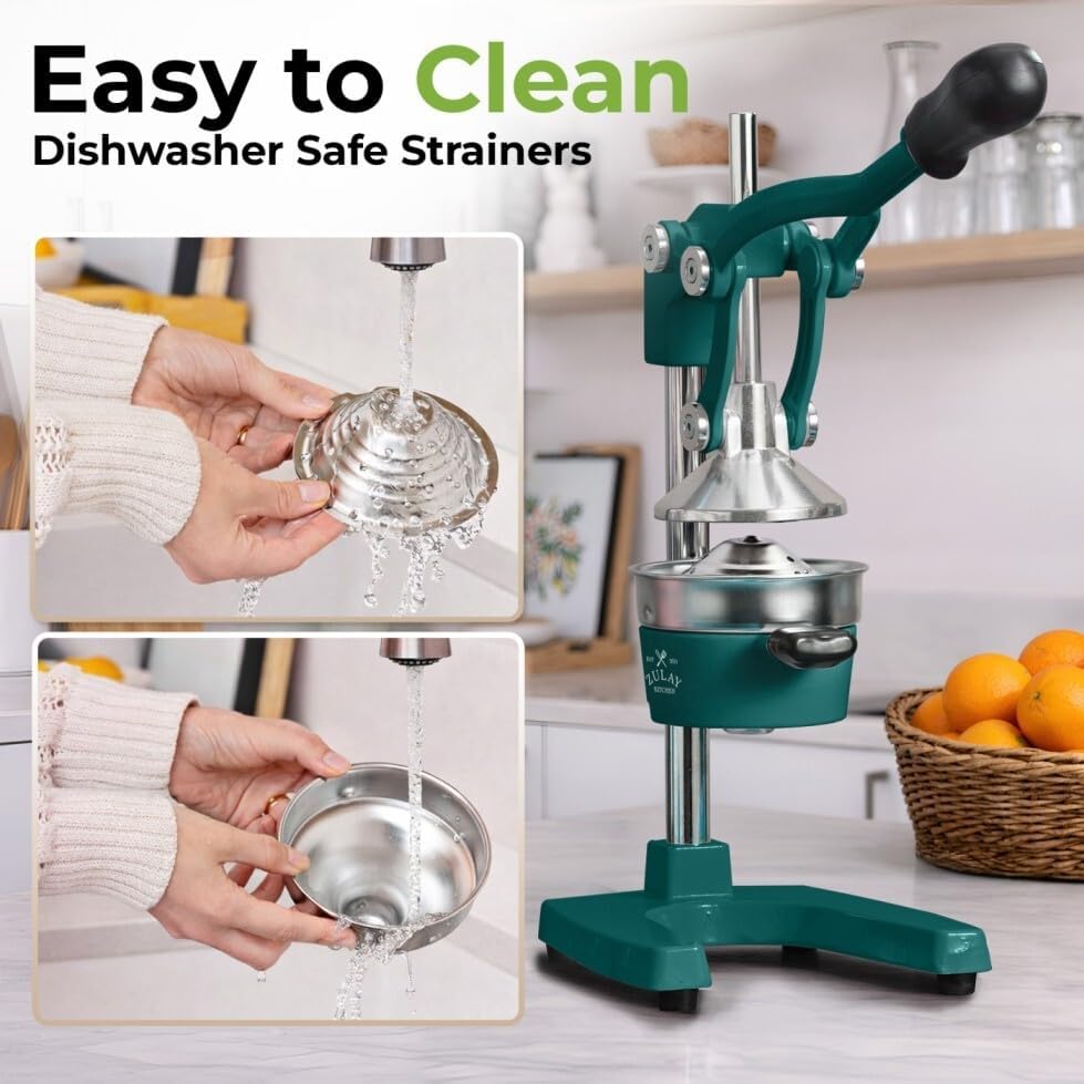 Zulay Metal 2-In-1 Lemon Squeezer Manual - Sturdy, Max Extraction Hand Juicer Lemon Squeezer Gets Every Last Drop - Easy to Clean & Use Citrus Juicer-Yellow/Green - Colors A