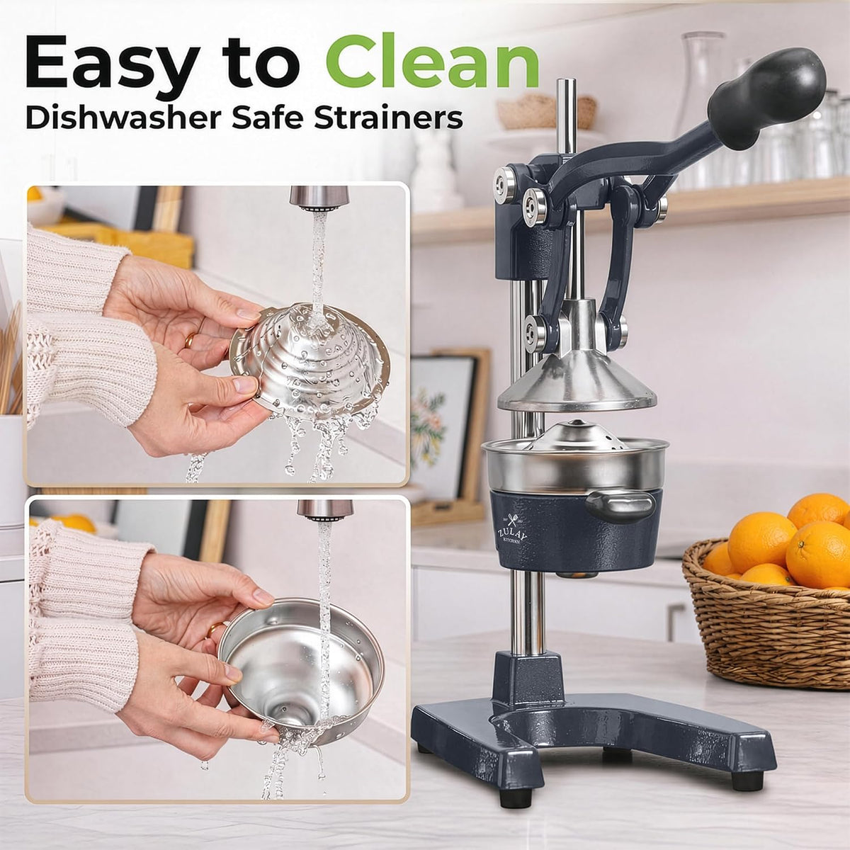 Zulay Metal 2-In-1 Lemon Squeezer Manual - Sturdy, Max Extraction Hand Juicer Lemon Squeezer Gets Every Last Drop - Easy to Clean & Use Citrus Juicer-Yellow/Green - Colors A
