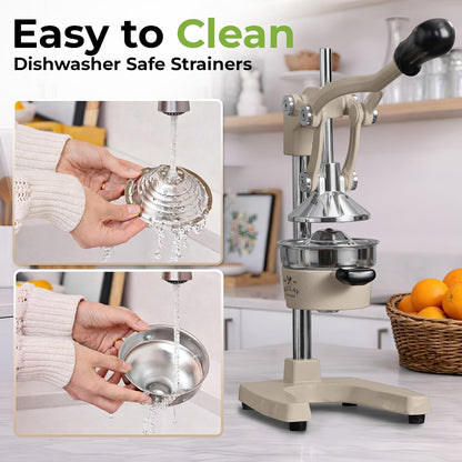 Zulay Metal 2-In-1 Lemon Squeezer Manual - Sturdy, Max Extraction Hand Juicer Lemon Squeezer Gets Every Last Drop - Easy to Clean & Use Citrus Juicer-Yellow/Green - Colors A