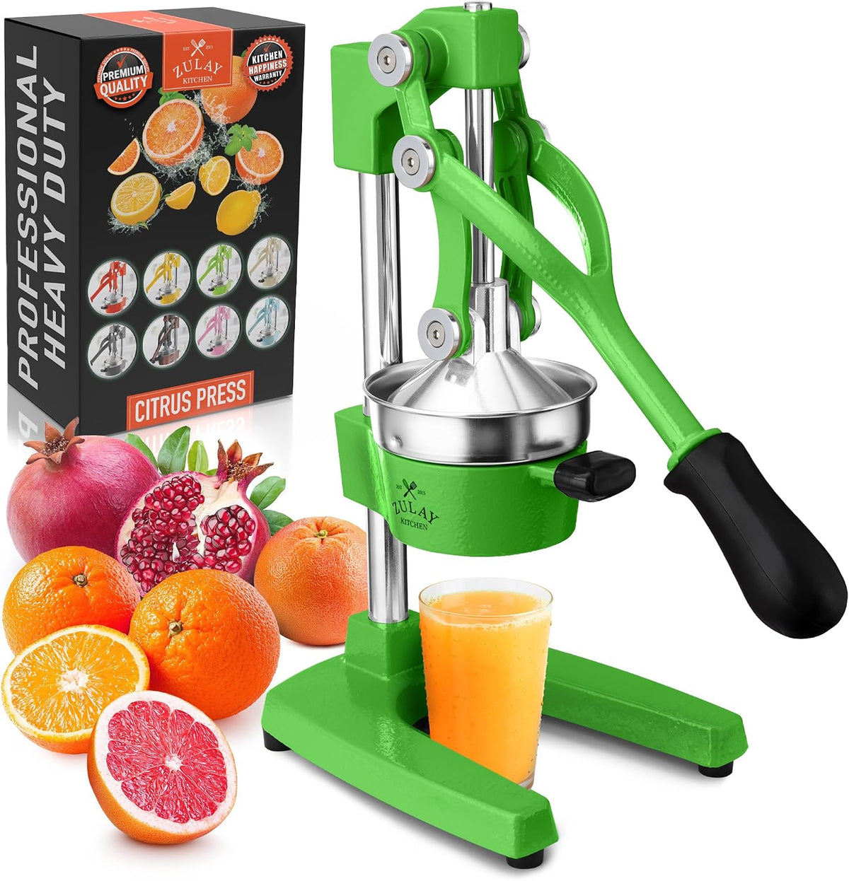Zulay Metal 2-In-1 Lemon Squeezer Manual - Sturdy, Max Extraction Hand Juicer Lemon Squeezer Gets Every Last Drop - Easy to Clean & Use Citrus Juicer-Yellow/Green - Colors A