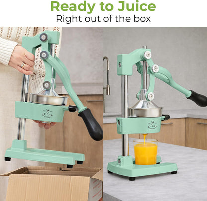 Zulay Metal 2-In-1 Lemon Squeezer Manual - Sturdy, Max Extraction Hand Juicer Lemon Squeezer Gets Every Last Drop - Easy to Clean & Use Citrus Juicer-Yellow/Green - Colors A