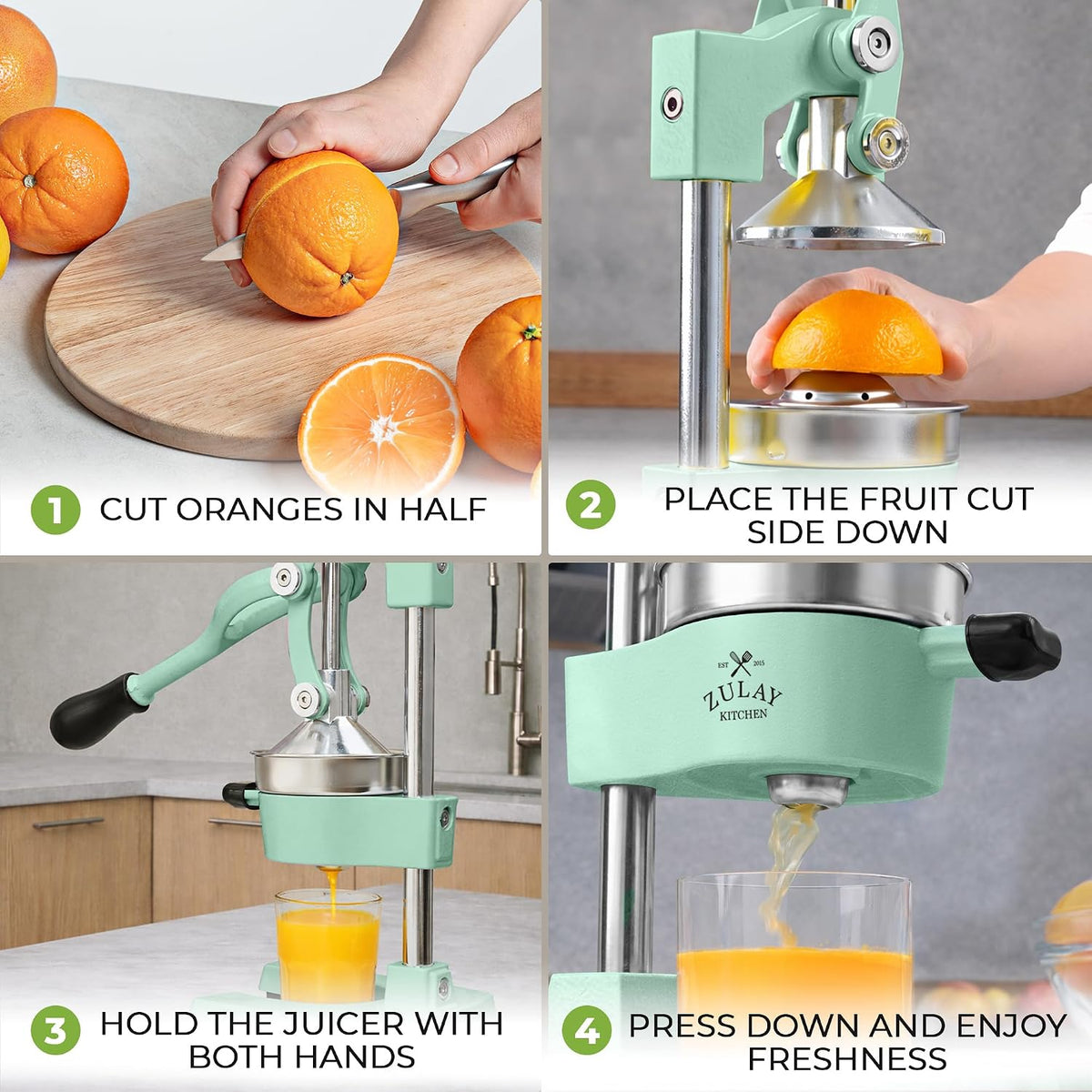 Zulay Metal 2-In-1 Lemon Squeezer Manual - Sturdy, Max Extraction Hand Juicer Lemon Squeezer Gets Every Last Drop - Easy to Clean & Use Citrus Juicer-Yellow/Green - Colors A