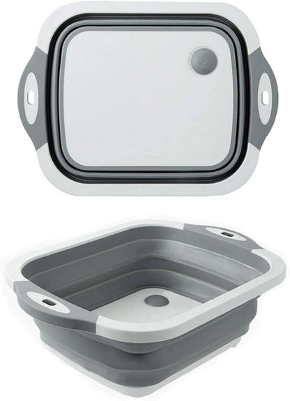 Collapsible Washing Bowl, Multi Function Bowl Drying Rack, Portable Cutting Board, Retractable Drain Washing Basket Basin Vegetable Fruit Tray for for Camping, Picnic, Kitchen