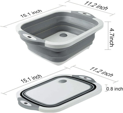 Collapsible Washing Bowl, Multi Function Bowl Drying Rack, Portable Cutting Board, Retractable Drain Washing Basket Basin Vegetable Fruit Tray for for Camping, Picnic, Kitchen