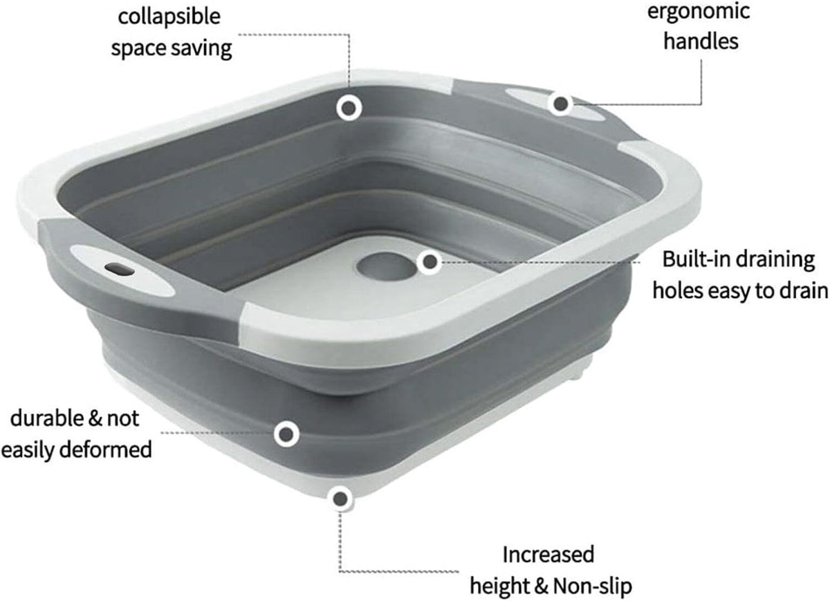 Collapsible Washing Bowl, Multi Function Bowl Drying Rack, Portable Cutting Board, Retractable Drain Washing Basket Basin Vegetable Fruit Tray for for Camping, Picnic, Kitchen