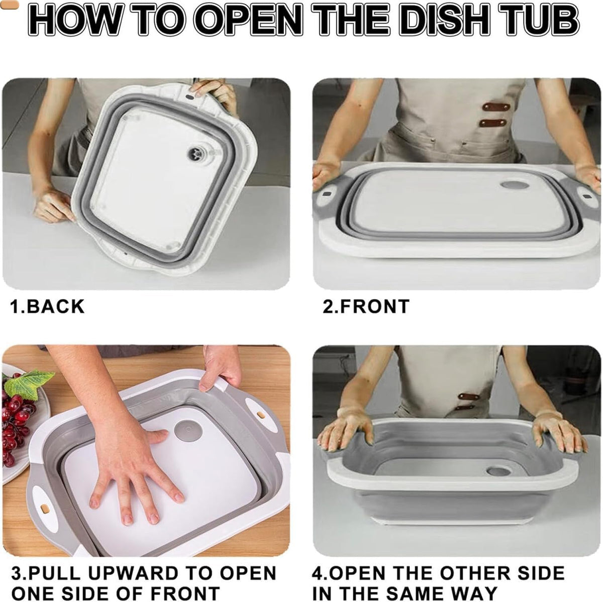 Collapsible Washing Bowl, Multi Function Bowl Drying Rack, Portable Cutting Board, Retractable Drain Washing Basket Basin Vegetable Fruit Tray for for Camping, Picnic, Kitchen