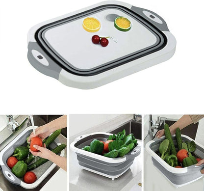 Collapsible Washing Bowl, Multi Function Bowl Drying Rack, Portable Cutting Board, Retractable Drain Washing Basket Basin Vegetable Fruit Tray for for Camping, Picnic, Kitchen