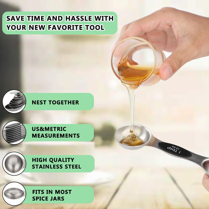 Magnetic Measuring Spoons Set of 9 Stainless Steel Dual Sided Teaspoon