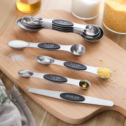 Magnetic Measuring Spoons Set of 9 Stainless Steel Dual Sided Teaspoon