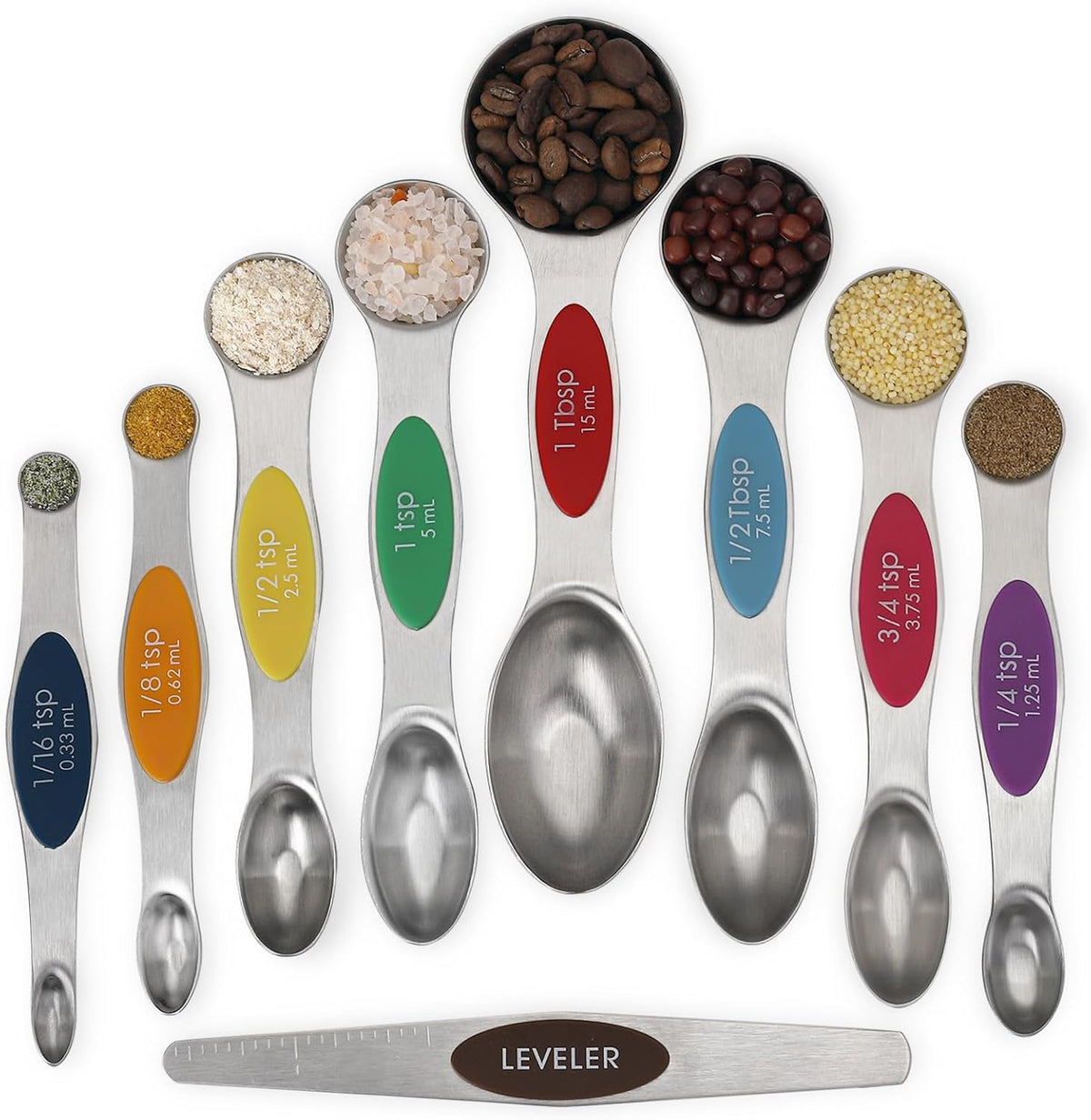 Magnetic Measuring Spoons Set of 9 Stainless Steel Dual Sided Teaspoon
