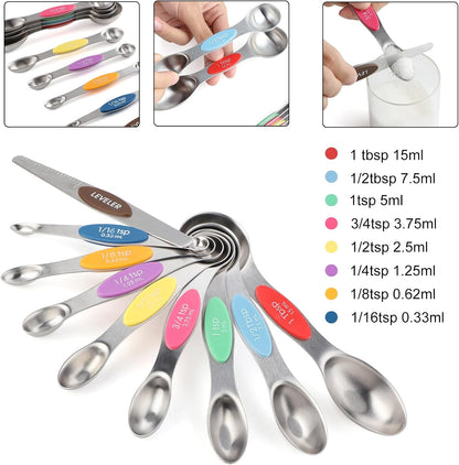 Magnetic Measuring Spoons Set of 9 Stainless Steel Dual Sided Teaspoon