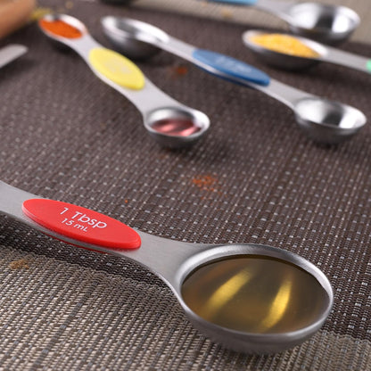 Magnetic Measuring Spoons Set of 9 Stainless Steel Dual Sided Teaspoon