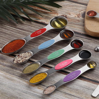 Magnetic Measuring Spoons Set of 9 Stainless Steel Dual Sided Teaspoon