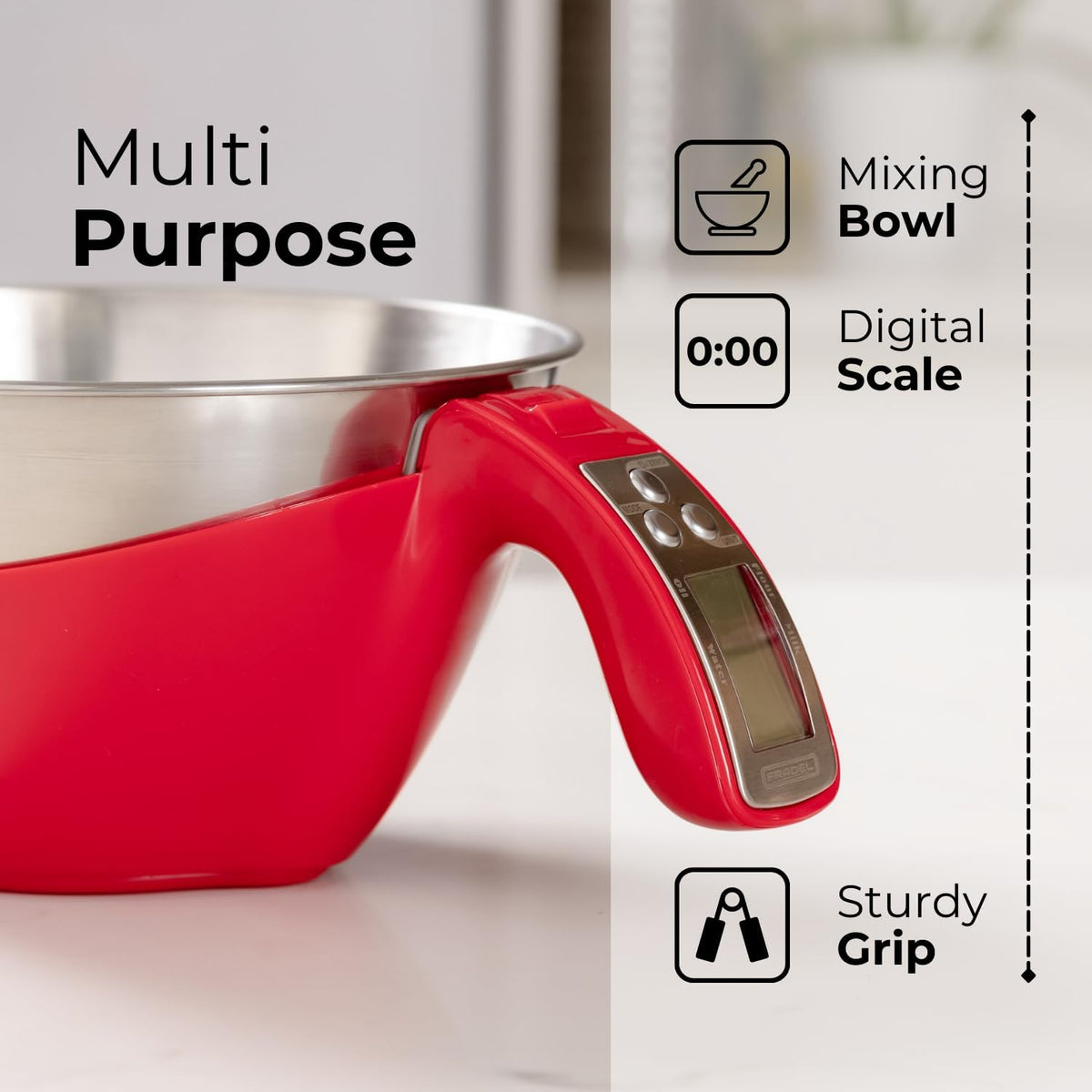 Digital Kitchen Food Scale with Bowl - 11lb, Grams & Ounces - Removable, Dishwasher-Safe Mixing Bowl - Red