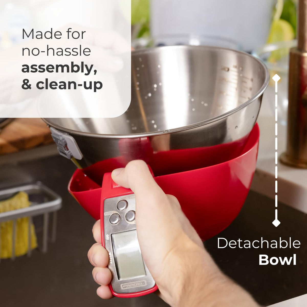 Digital Kitchen Food Scale with Bowl - 11lb, Grams & Ounces - Removable, Dishwasher-Safe Mixing Bowl - Red