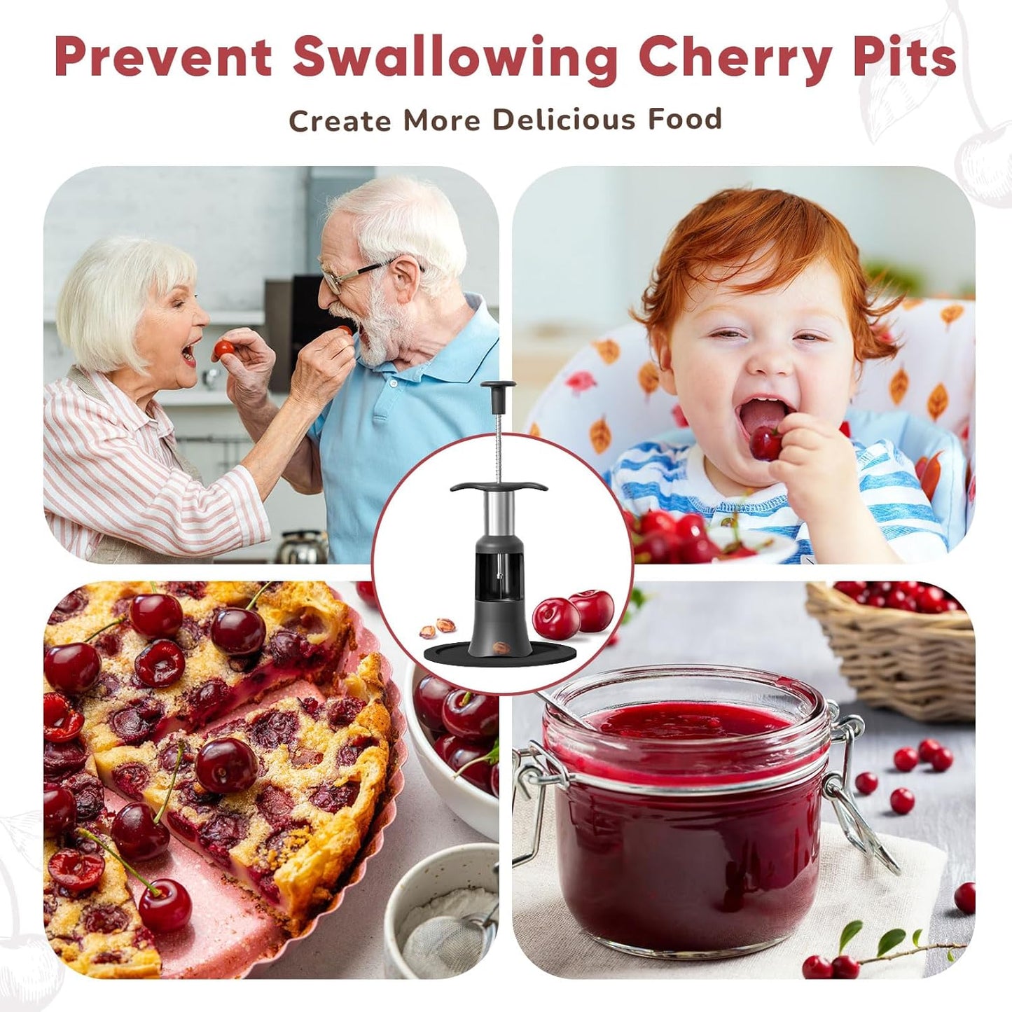 Upgraded Cherry Pitter Tool, Press-Type Cherry Pit Remover, Large 33mm Cherry Seed Remover, Food-Grade Stainless Steel & PP Plastic, Durable Kitchen Tool for Fresh Cherries, Black