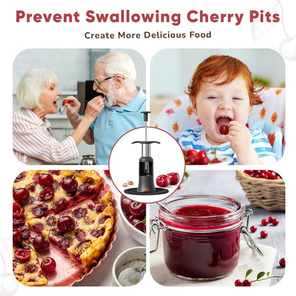 Upgraded Cherry Pitter Tool, Press-Type Cherry Pit Remover, Large 33mm Cherry Seed Remover, Food-Grade Stainless Steel & PP Plastic, Durable Kitchen Tool for Fresh Cherries, Black