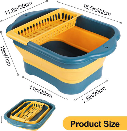 Collapsible Dish Basin Colander for Kitchen,Portable Bucket Camping Sink 2.9 Gallon (11L) (Blue)