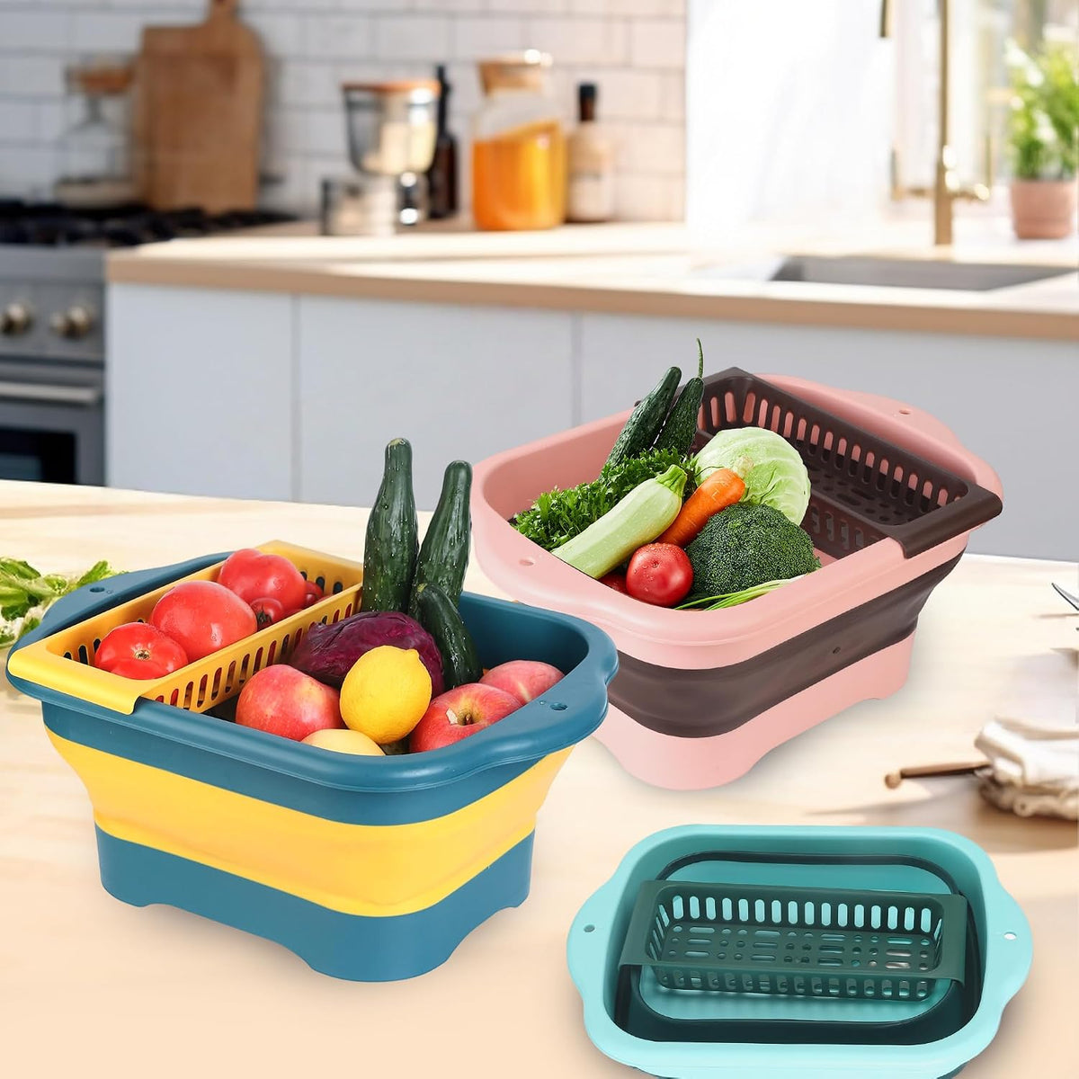 Collapsible Dish Basin Colander for Kitchen,Portable Bucket Camping Sink 2.9 Gallon (11L) (Blue)