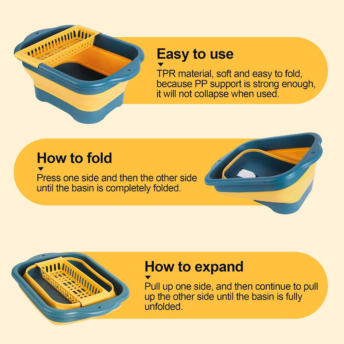 Collapsible Dish Basin Colander for Kitchen,Portable Bucket Camping Sink 2.9 Gallon (11L) (Blue)