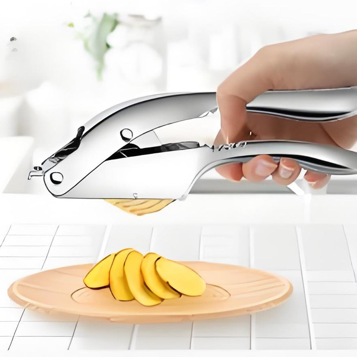 2-in-1 Stainless Steel Garlic Press and Slicer with Ergonomic Handle