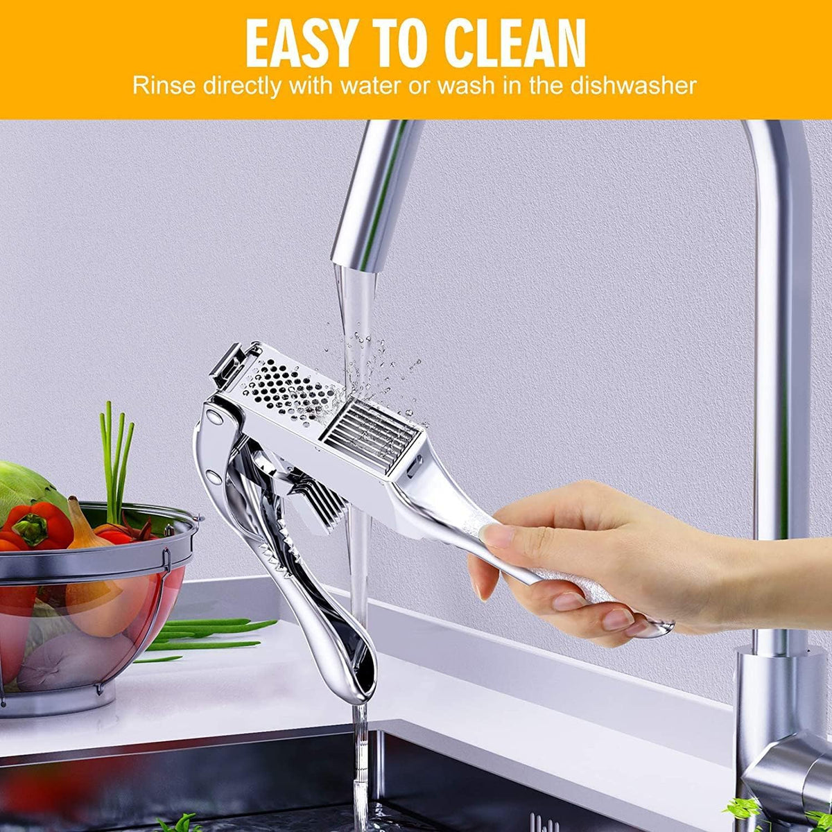 2-in-1 Stainless Steel Garlic Press and Slicer with Ergonomic Handle