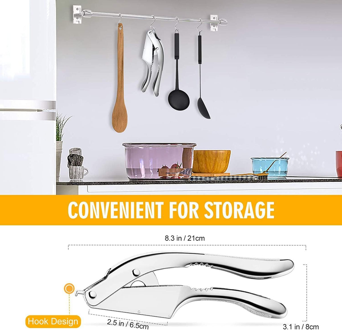 2-in-1 Stainless Steel Garlic Press and Slicer with Ergonomic Handle