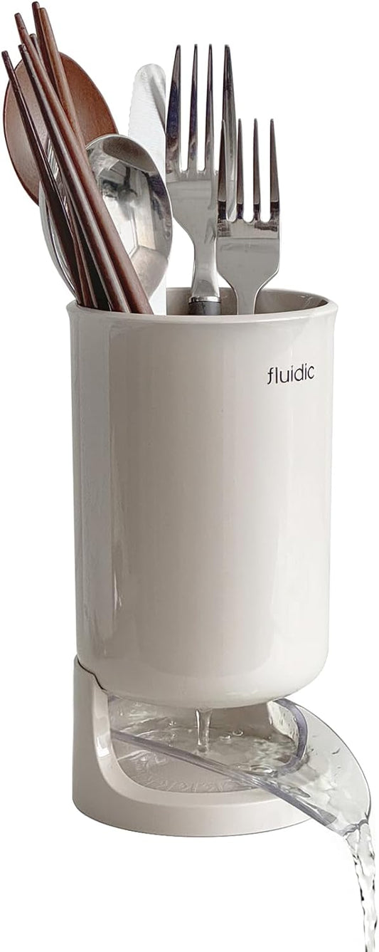 Utensil Drying Holder for Kitchen Counter, Self Draining, Small Utensil Cutlery Flatware Silverware Holder Drainer Cup, Beige, 1 ea