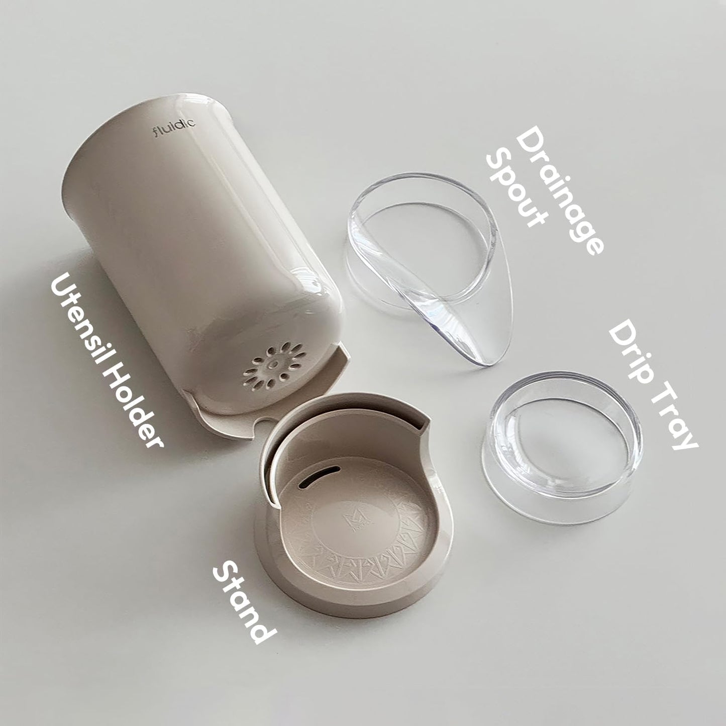 Utensil Drying Holder for Kitchen Counter, Self Draining, Small Utensil Cutlery Flatware Silverware Holder Drainer Cup, Beige, 1 ea