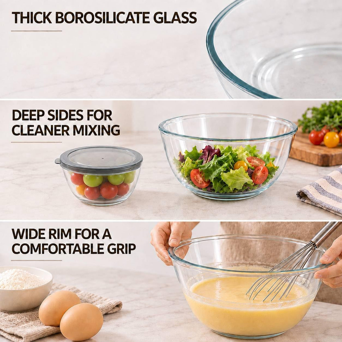 Cuiselct 5pcs Glass Mixing Bowls with Lids Set, Nesting Mixing Bowls Set