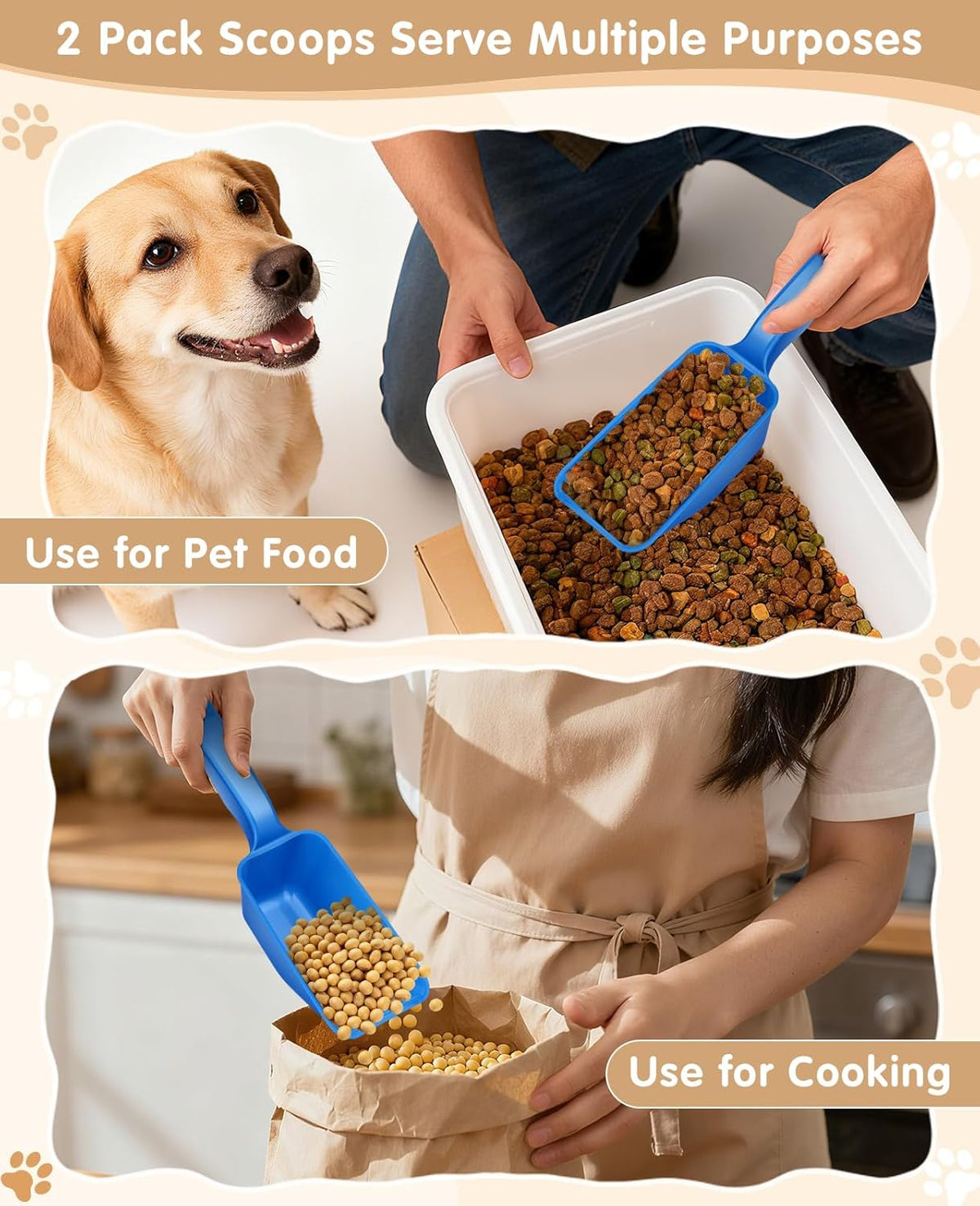 2-Pack Dog Food Scoop 1 Cup, Plastic Pet Food Measuring Scoop With Measuring Lines (1/2 & 1 Cup Markings) for Dogs, Cats, Fish, Bird（Black)