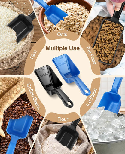2-Pack Dog Food Scoop 1 Cup, Plastic Pet Food Measuring Scoop With Measuring Lines (1/2 & 1 Cup Markings) for Dogs, Cats, Fish, Bird（Black)